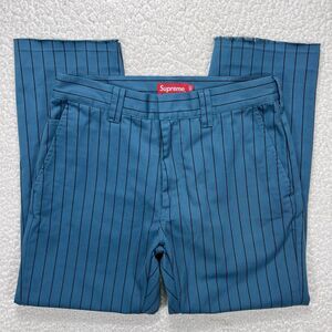 Supreme Striped Chino Work Pants Men's 30x26 Teal‎ Raw Hem  Cropped Streetwear